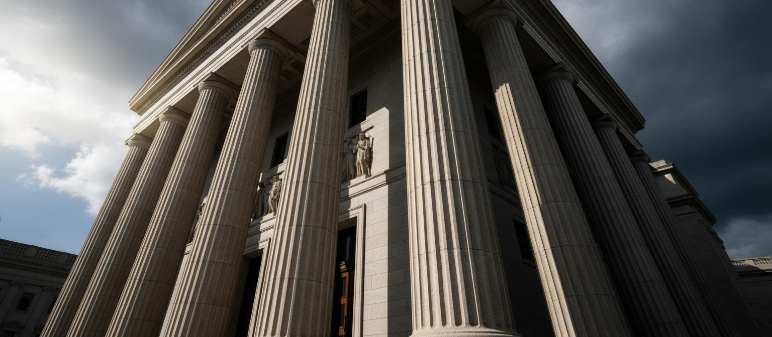 Stone colonnade of a courthouse