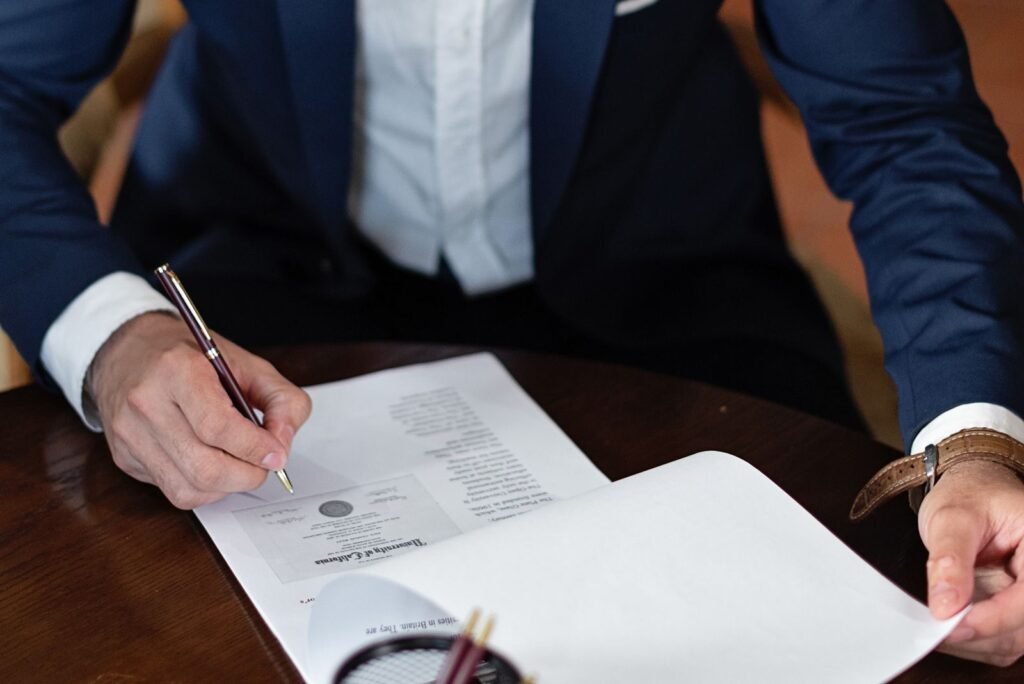 Attorney reviewing case documents with a client